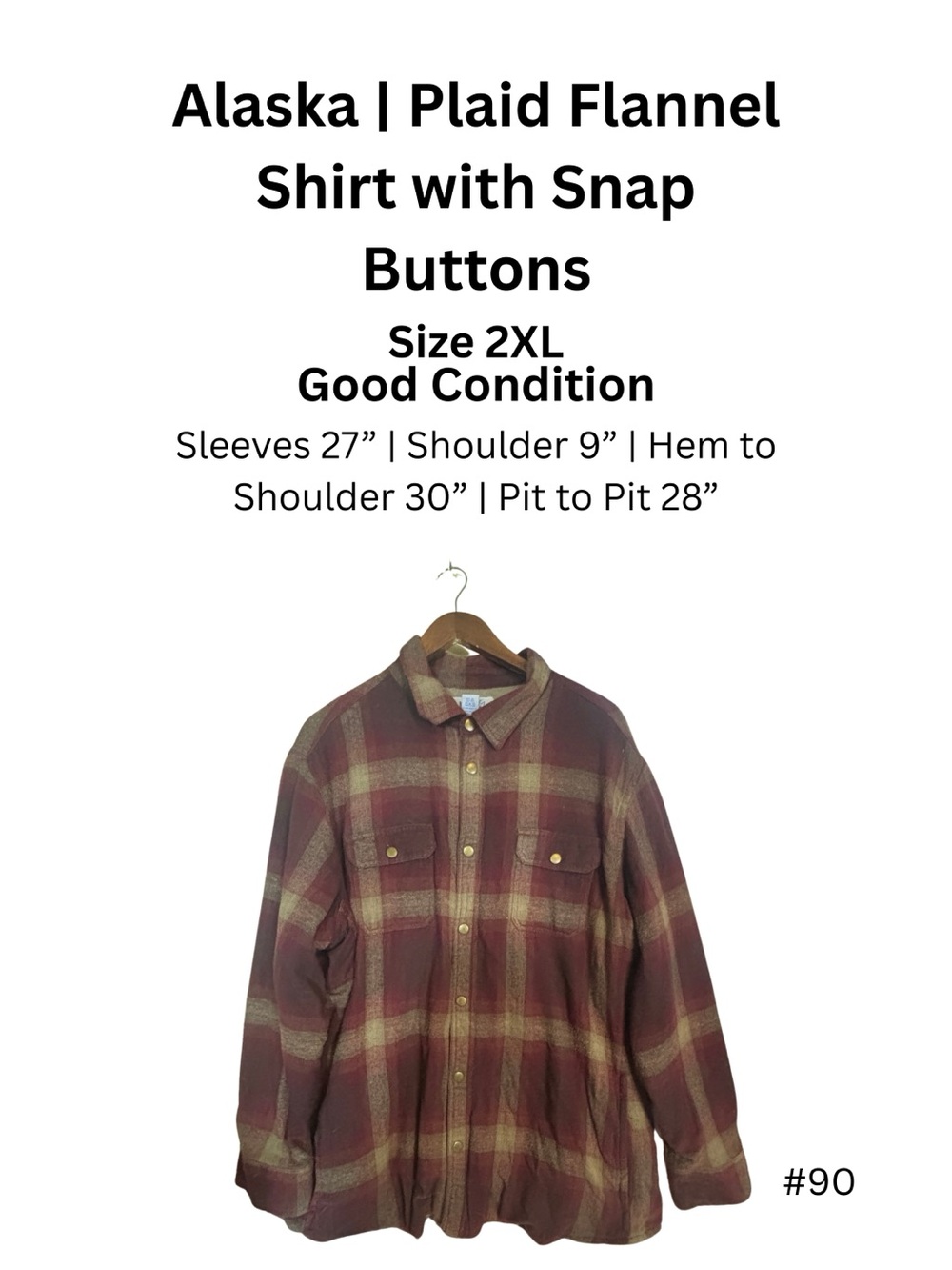 Alaska Plaid Flannel Snap Button Shirt Red Beige Check 2XL